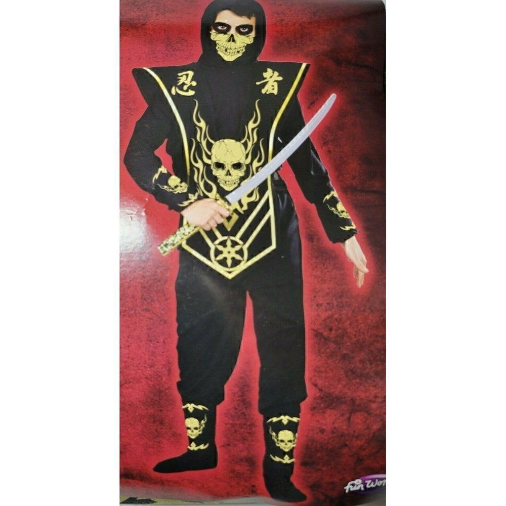 ‎Skull Ninja Halloween Costume Boys Size XL (14-16) 6 Piece Set NEW